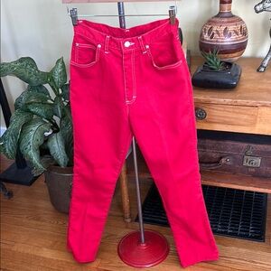 VINTAGE Retro Red Denim Jeans with White Contrast Stitching Made in the USA